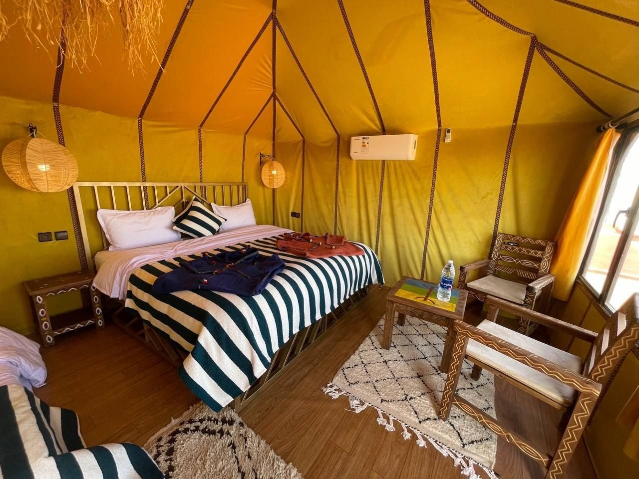 Double private tent with air conditioning and traditional Moroccan furnishings